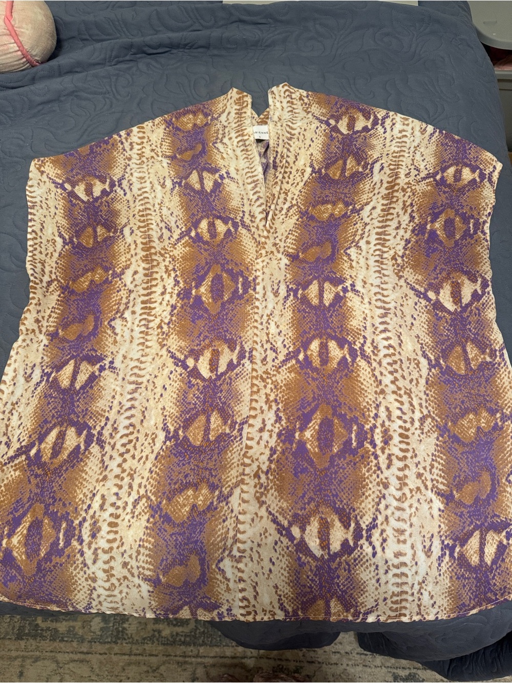 Adrienne Snake Print Top in Purple and Tan Small